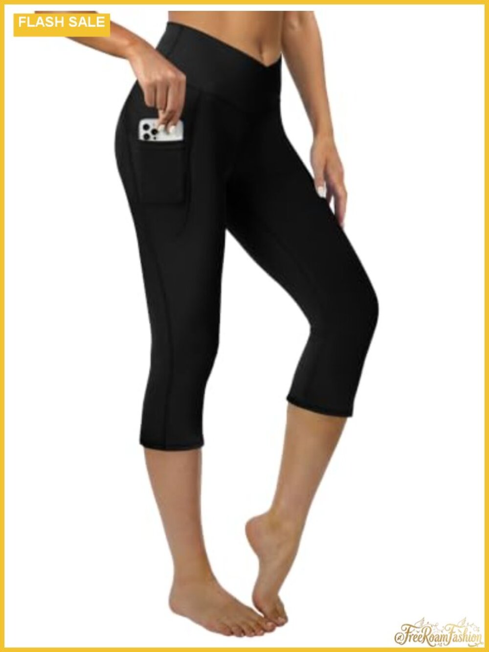 High Waisted Capri Leggings with Pockets 4-Way Stretch Nylon Yoga Pants